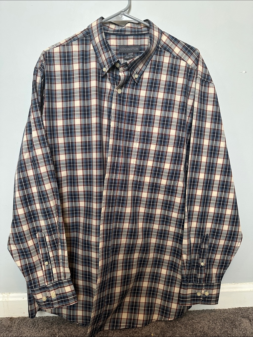 Covington Men’s Navy, Cream & Brown Plaid Button-Down Shirt